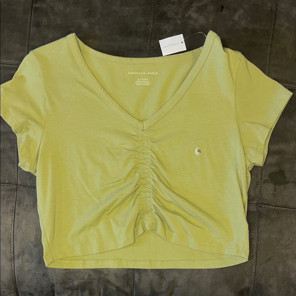 American Eagle Outfitters Olive Green Ruched Crop Top